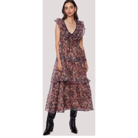 Lost + Wander Floral Tiered Chiffon Maxi Dress Size Small NWT - Picture 2 of 9